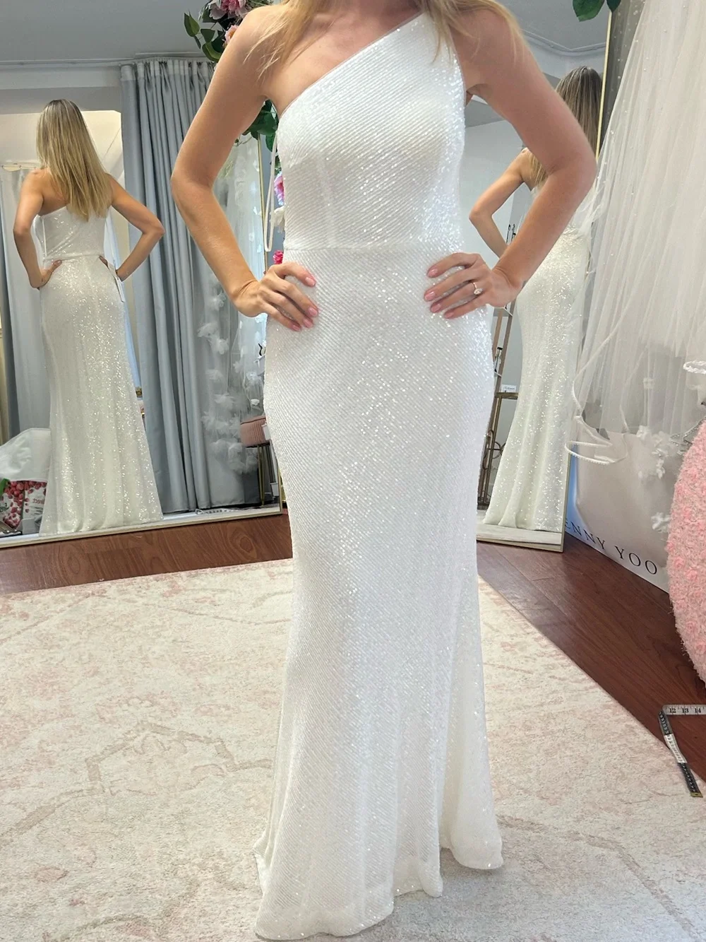 Elegant One-Shoulder White Sequin Gown
